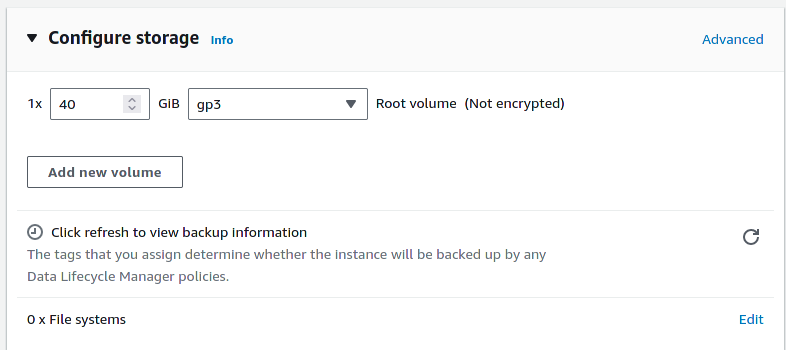 EC2 Storage Settings