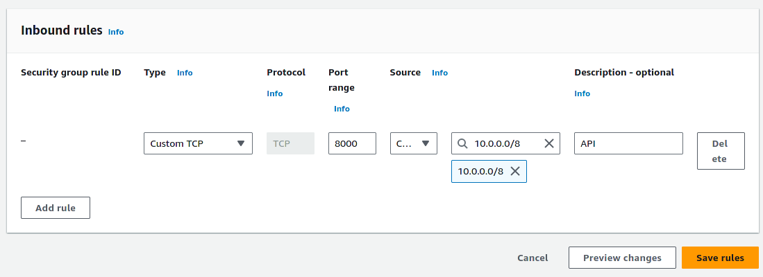 EC2 Security Group Settings: Add network rules